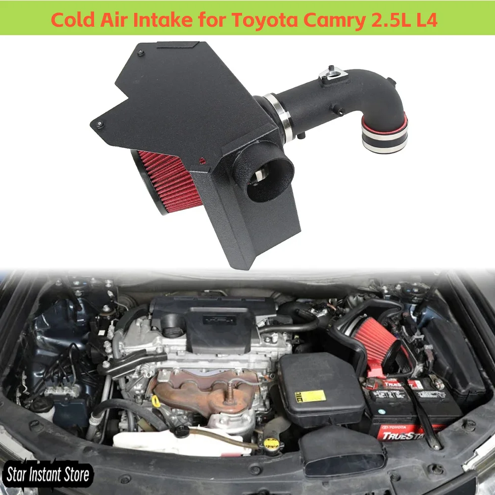 

High Flow Cold Air Intake for 2012-2017 Toyota Camry 2.5L L4, Aluminum Tube with Heat Shield & MAF Adapter