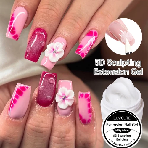 LILYCUTE-esmalte de uñas de Gel para extensión de manos, transparente, antiadherente, para dar forma en 3D, flor tallada, extensión artística de uñas DIY, Gel duro acrílico