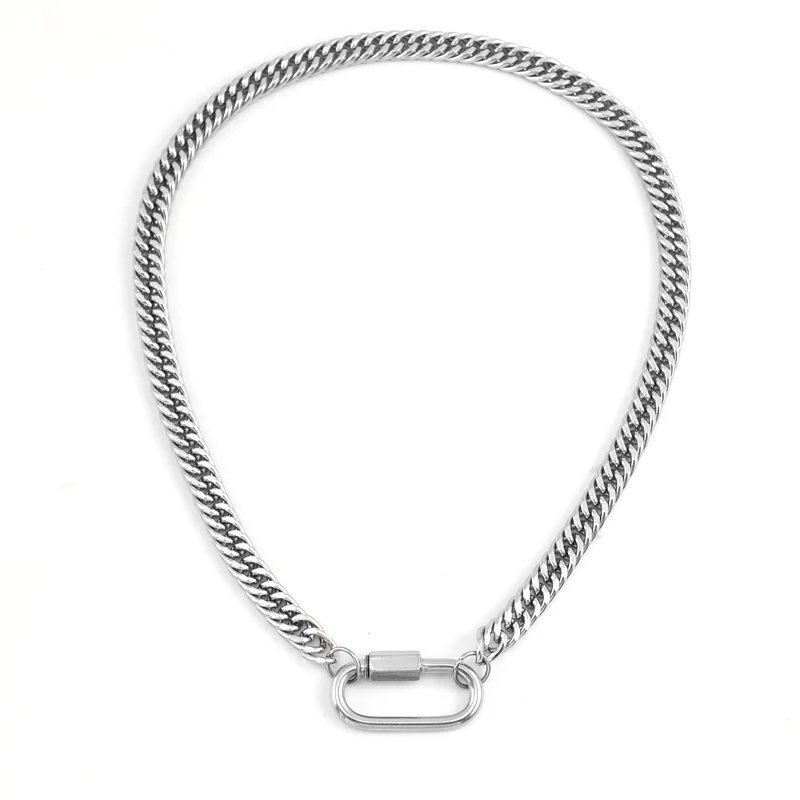 Women Men Statement Stainless Steel Carabiner Clasp Necklace Chunky Thicker Heavy Chain Golden  Jewelry Collar Choker