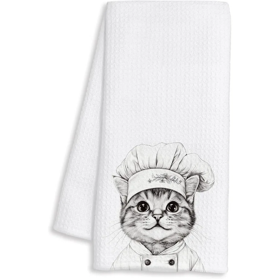 

Кухонные полотенца Chef Cat, декоративные милые кухонные полотенца с котенком, чайные полотенца для сушки кухни, кошки, мамы, женские подарки для н, полотенца для рук, подарки для