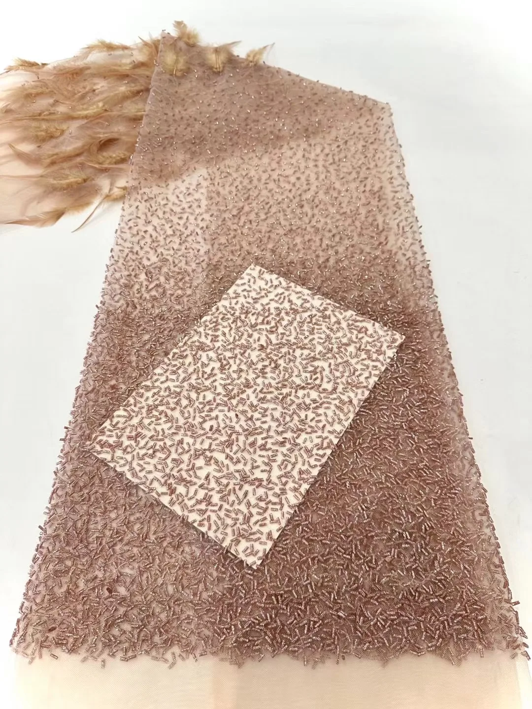 

2025 High Quality French Tulle 3D Feather Sequin Lace Fabric African Beaded Lace Fabric 5 Yards For Nigerian Wedding Party Dress