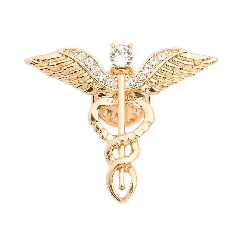 

Gold Color Caduceus Pin Brooch Fashion Jewelry Gift for Doctor/Nurse/Medical Student Crystal Brooches for Women