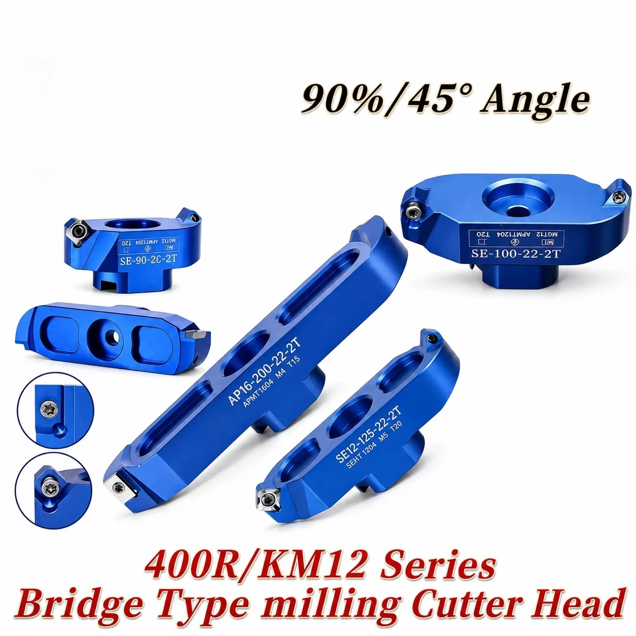 KM12 400R Face Milling Cutter Head 90° Two-Edged Bridge Milling  Alloy 50/63mm  Fits APKT1604 SEHT1204 Inserts  CNC Milling Tool