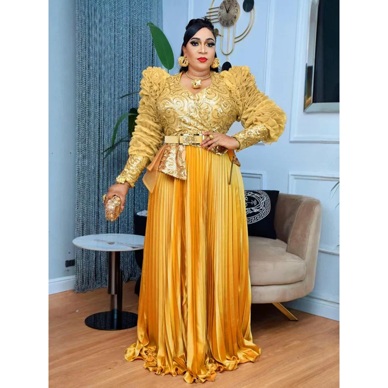 

Платье для вечеринки с блестками и стразами, новое африканское женское платье больших размеров с высокой талией