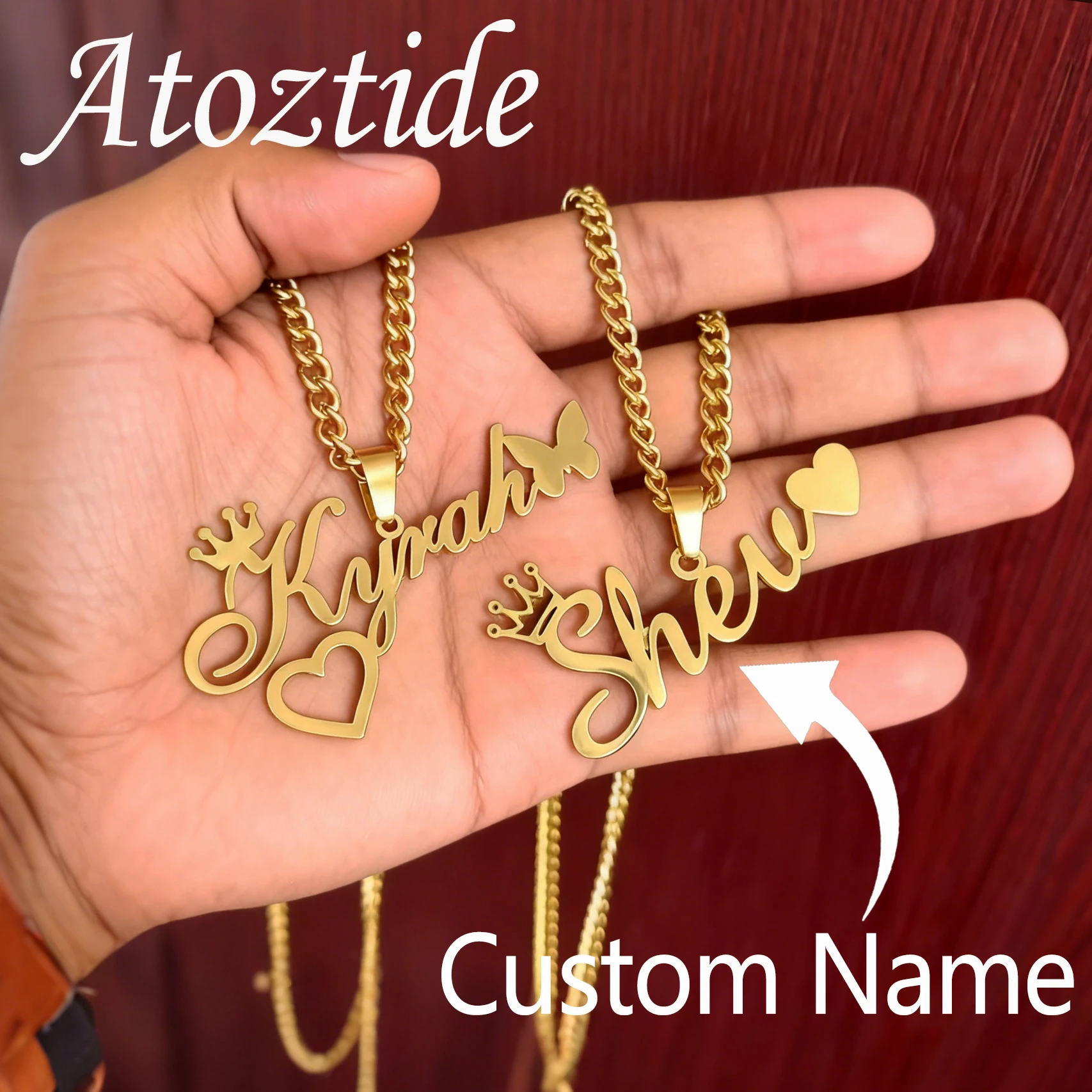 

Atoztide 5 см ожерелье с индивидуальным именем для женщин и мужчин цепочка в форме сердца с короной кулон ювелирные изделия из нержавеющей стали персонализированный рождественский подарок