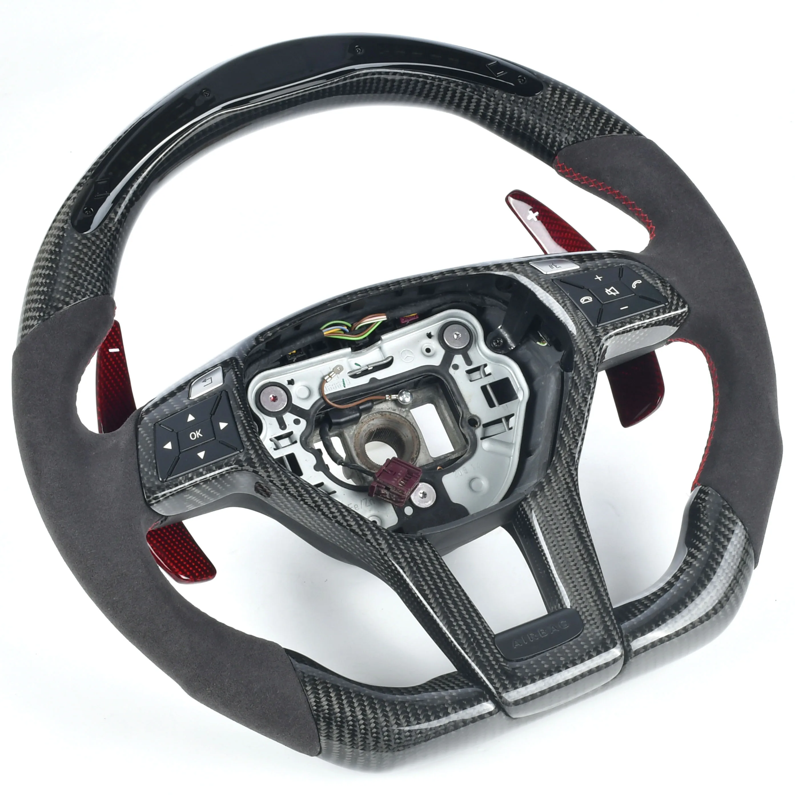 For Mercedes Benz E C CLS W218 W212 W204 W207   Customized carbon fiber steering wheel with LED red sports style