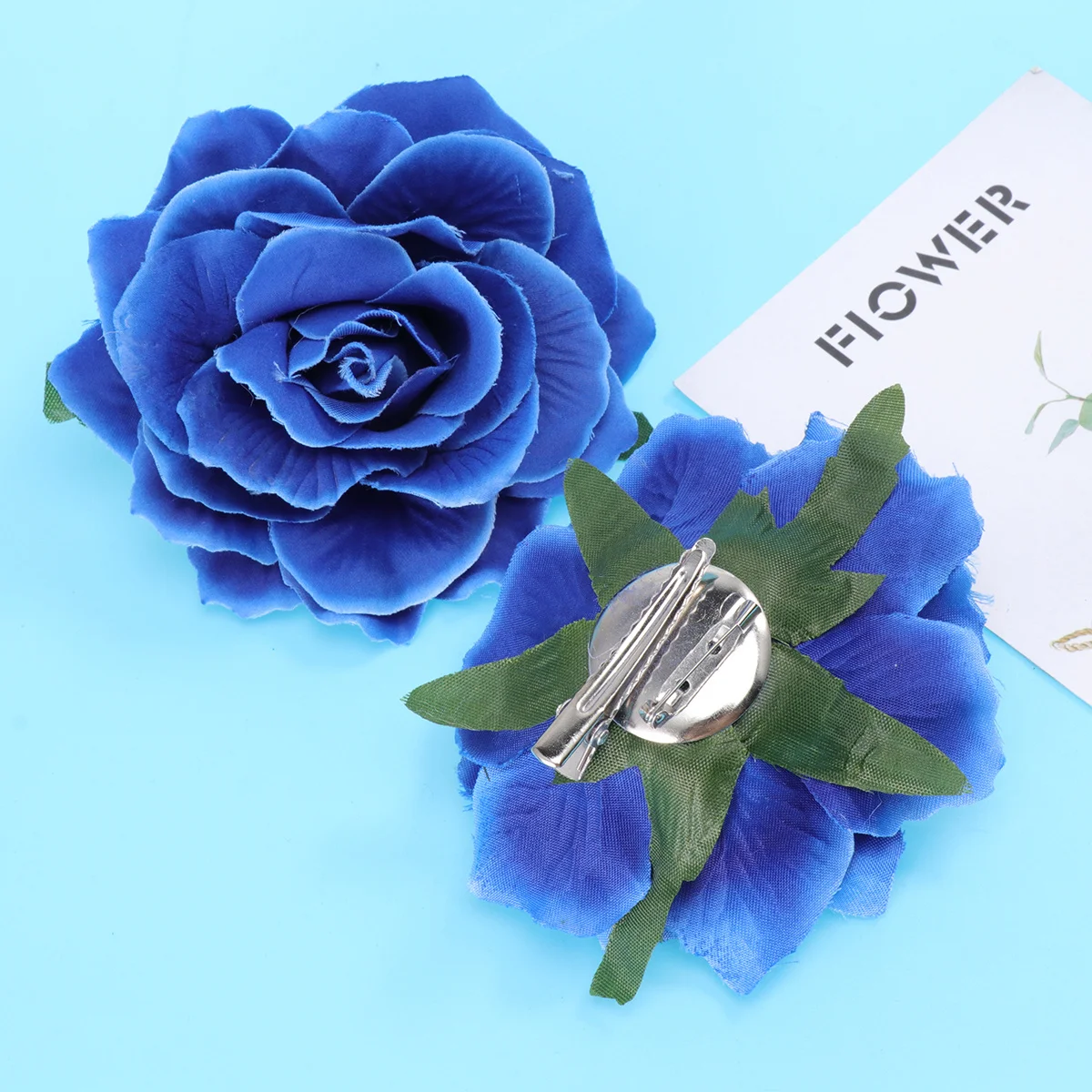 

5Pcs Rose Corsage Brooch Pin Lifelike Cloth Flower Boutonniere for Wedding Bridal Groom Dress Decoration 10Cm Blue Floral Clip