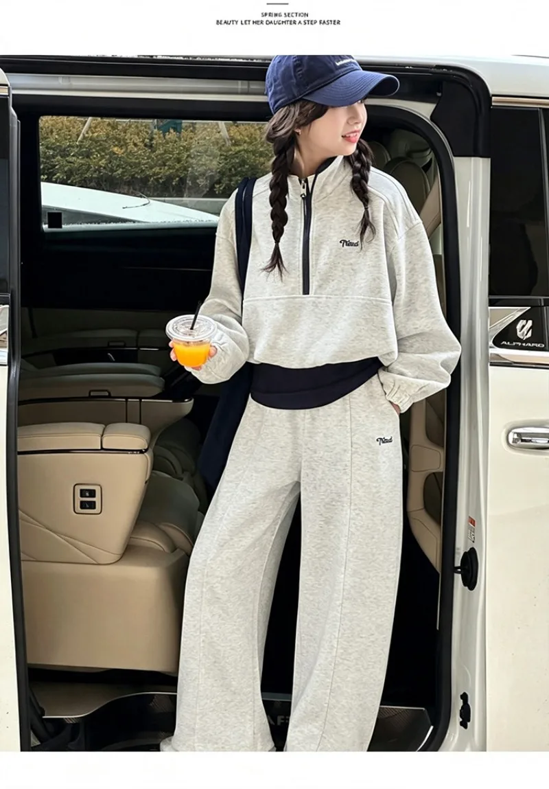 UNITIM Teenager-Mädchen-Zweiteiler-Set, Herbst, Kinder-Mädchen-Stehkragen-Sweatshirt, Trainingsanzug, lockere Sporthose für Kinder, Mädchen – Detail 20