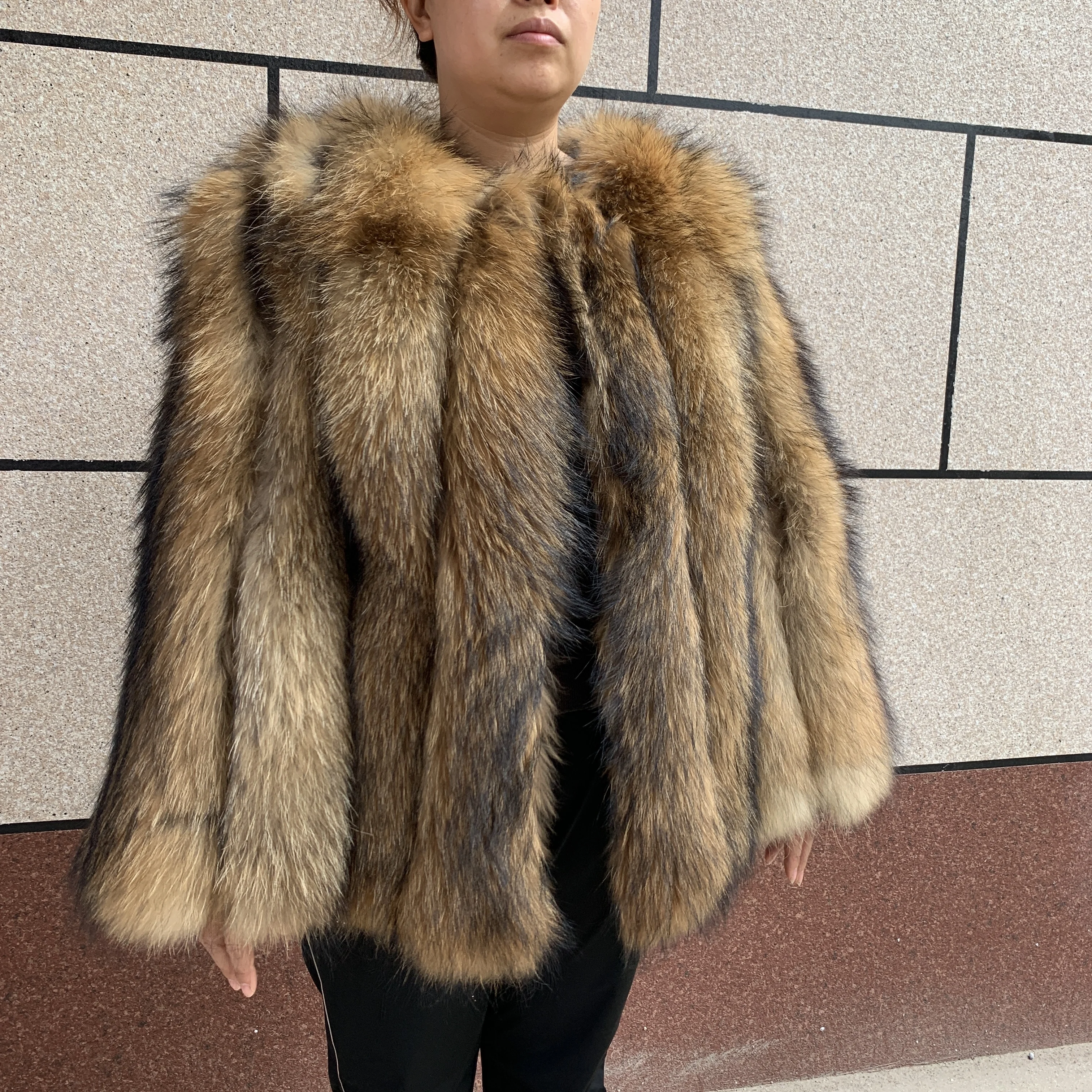 New style Raccoon real fur Vertical jacket Vertical sleeve 100% real fur coat women's winter warm Vertical fox fur jacket