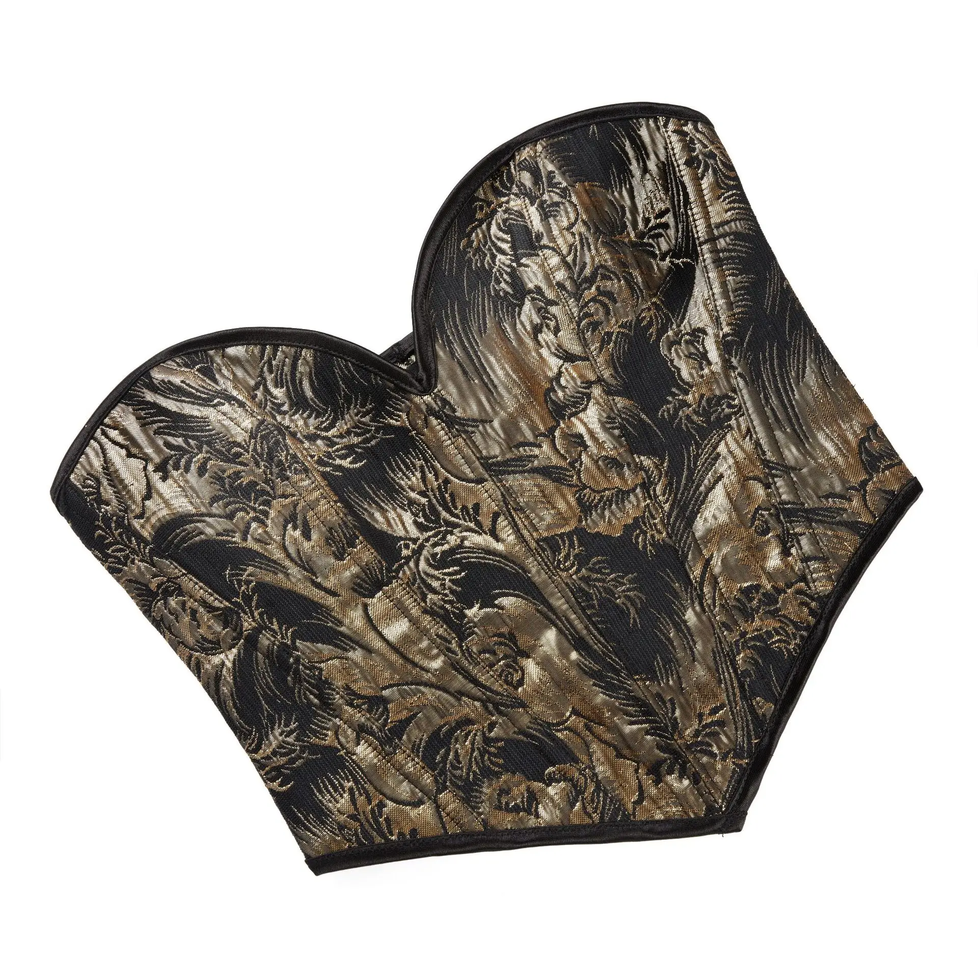 Women Fashion Brocade Overbust Corset Crop Top Vintage Gothic Lace Up Bustiers Short Torso Body Shaper Sexy Kорсет Black Gold