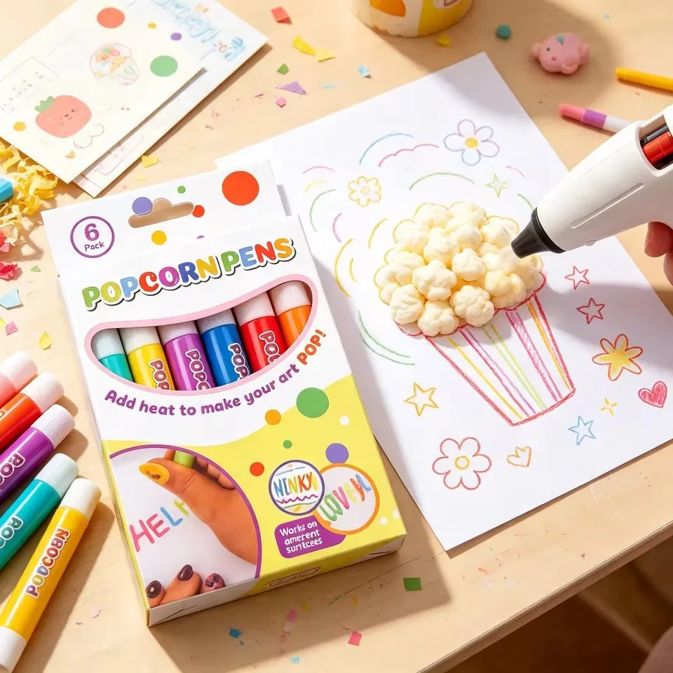 Diy Bubble Popcorn Painting Pen Magic 6-Color Bubble Pen 3d Art Pen Children'S Painting Coloring Creative Marker Pen
