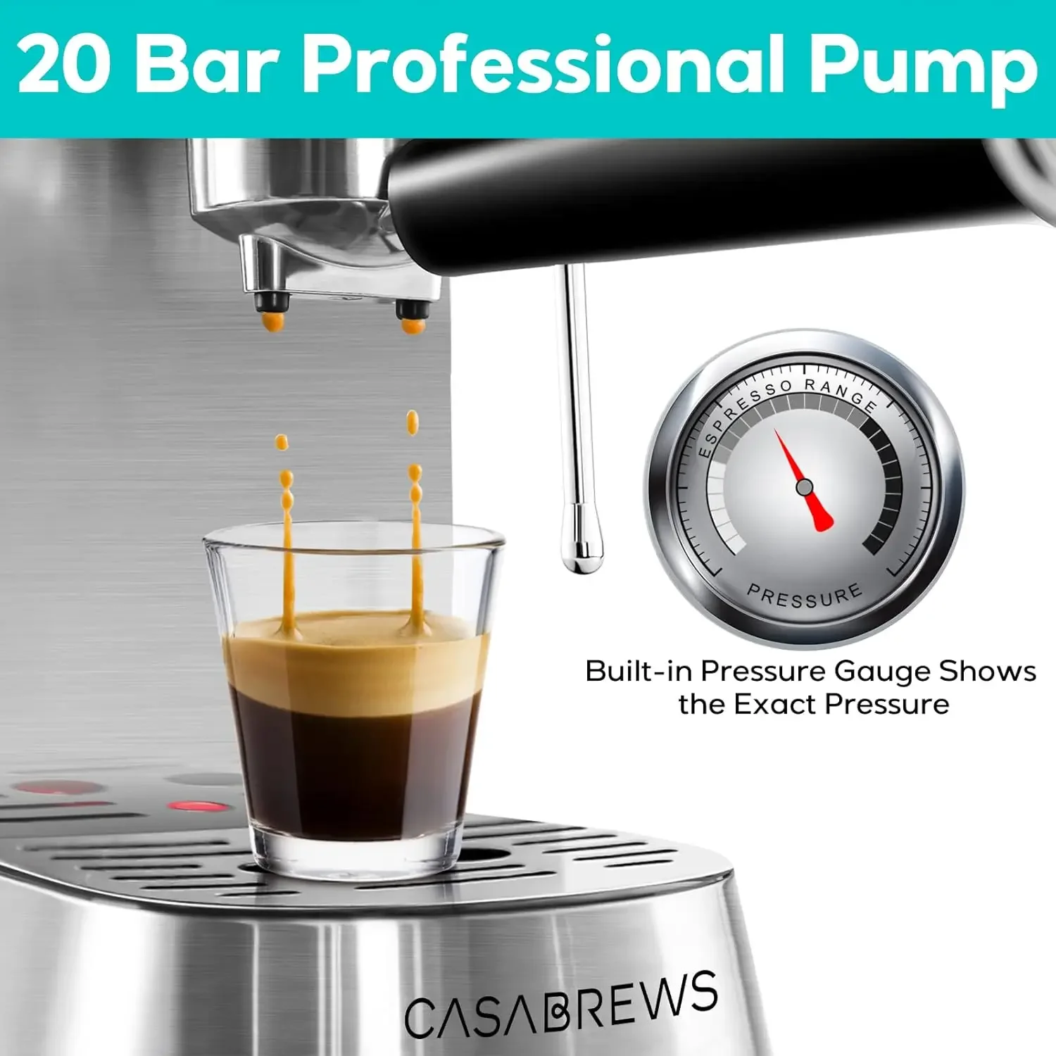 Espresso Machine 20 Bar, Professional Espresso Maker with Milk Frother Steam Wand, Compact Espresso Coffee Machine with 34oz Rem