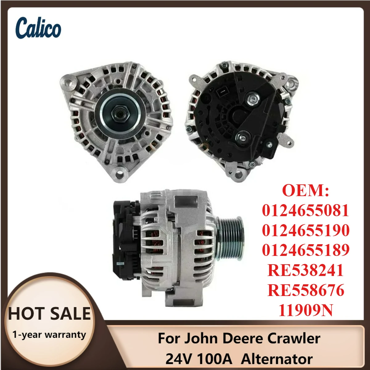

Top Quality Is Suitable for John Deere Crawler 24V 100A Alternator 0124655081 0124655190 0124655189 RE538241 RE558676 11909N