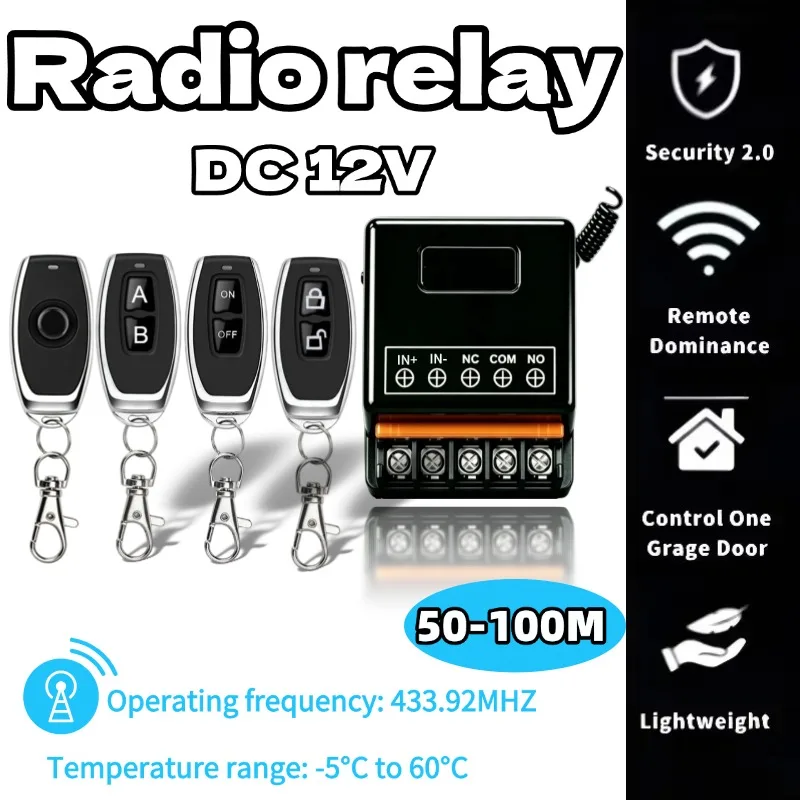 433Mhz Wireless Remote Control Switch DC 12V 30A Relay 1CH Receiver Controller and 2botton RF 433 Mhz Transmitter