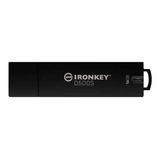 

Kingston IKD500S/16GB IronKey D500S 16GB USB Flash Drive - Black - USB 32 (Gen 1) Type A - 260 MBps Read Speed - 190 MBps Write