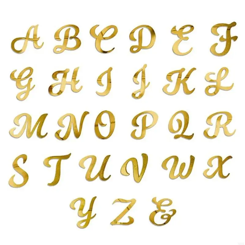 N0HE 26Pcs Gold Acrylic Alphabets Cake Toppers, Mirrored Gold Letter Picks for Name Cake Decorations