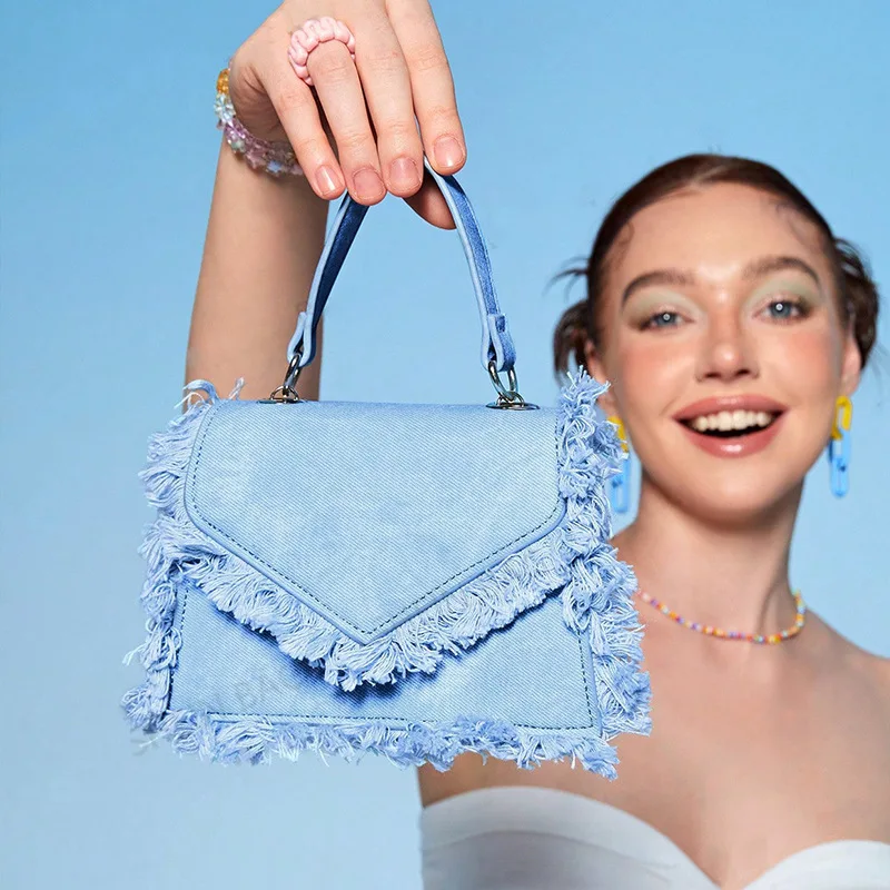 

Новые модные женские сумки с кисточками в стиле ретро, нишевый дизайн, однотонная джинсовая сумка через плечо под мышками, повседневные женские сумки-бродяги на плечо