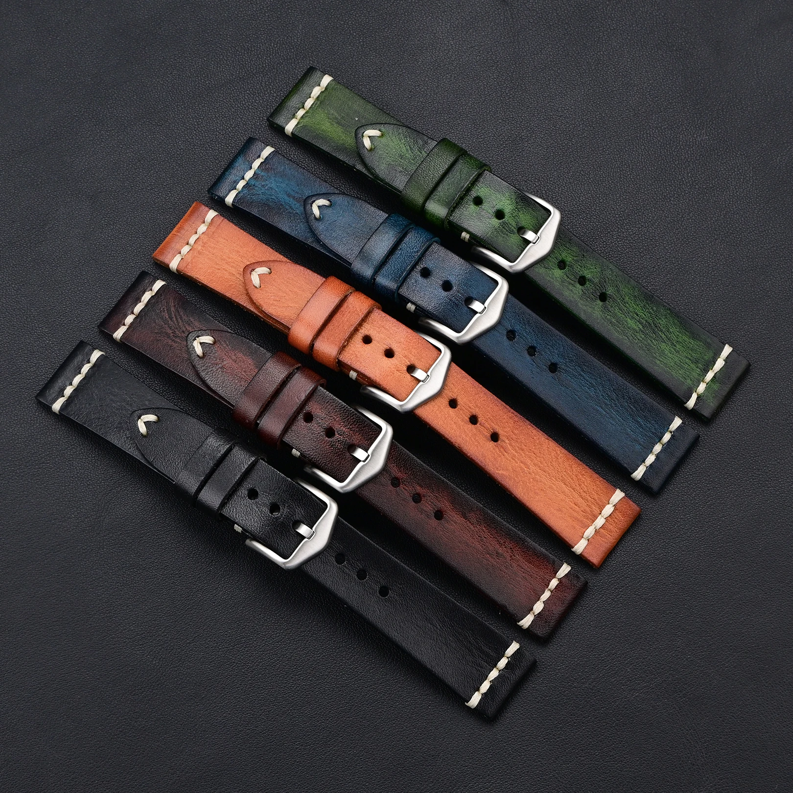 New Vintage Patina Pull-Up Leather Watch Band Handmade Cowhide Strap 20mm 22mm 24mm Universal For Men Women