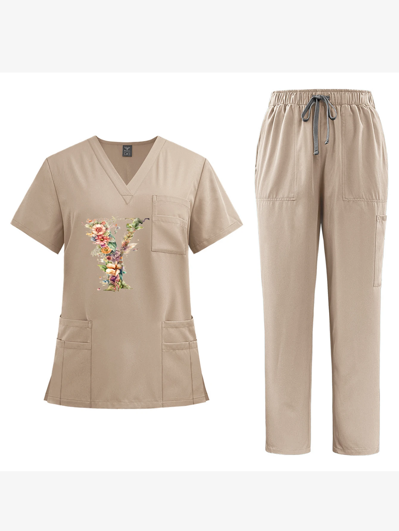 Tuta da infermiera unisex con stampa personalizzata Set uniforme da lavoro medica lavabile resistente all'usura traspirante a maniche corte con scollo a V