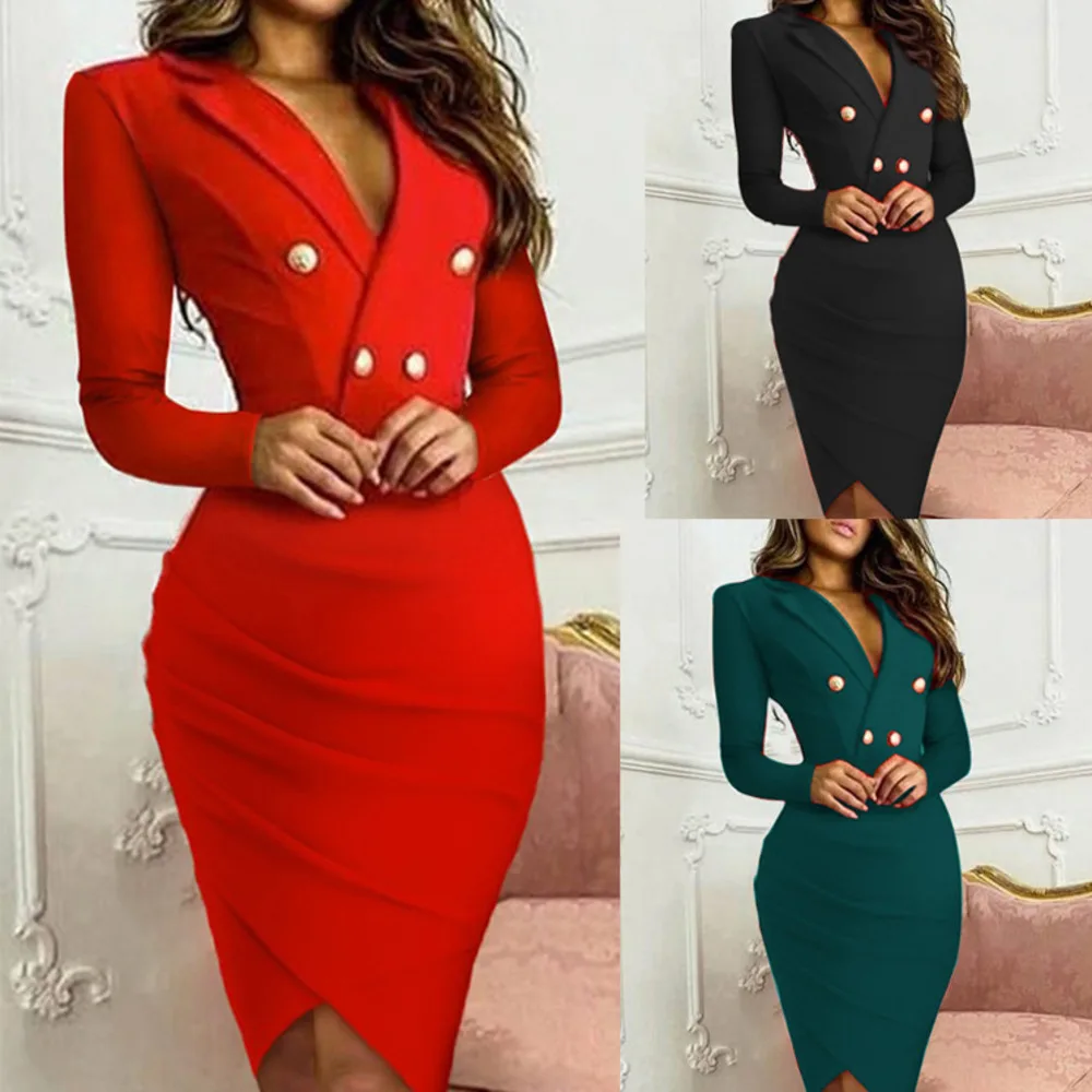 Lady Cloth Women's Autumn. New Fashionable Long-sleeve Smart Fit Body Clothes With Turn-down Necklace Maxi Clothes