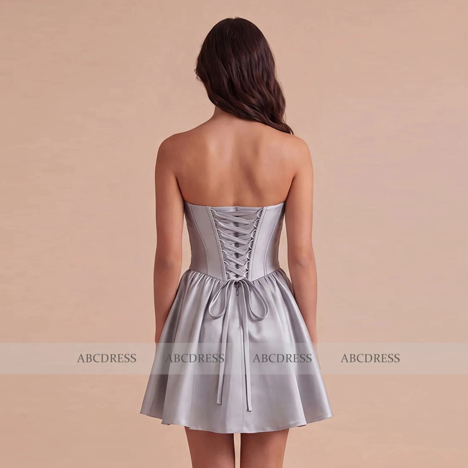 Customized Grey Sparkly Beaded Bow Short Homecoming Dress Strapless A Line Cocktail Dresses Corest Prom Evening Gown