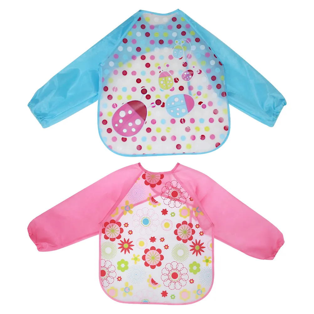 

2Pcs Baby Waterproof Art Aprons Long Sleeve for Kids Painting Cooking Cartoon Design Creative Drawing Clothes Pink Sunflower