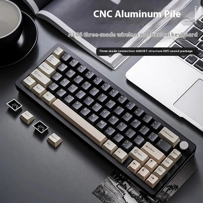 Imagem -03 - Prata Cnc Teclado Mecânico Gaming Botão de Alumínio Wireless Bluetooth 2.4g com Fio Hot Swap 66-key Junta Montada Rgb Yunzii-al66