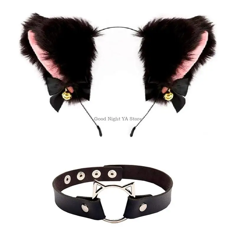 2/3 ชิ้นสำหรับแมวชุดเครื่องแต่งกายสำหรับแมวหูแถบคาดศีรษะหางChokerสำหรับผู้ใหญ่ฮาโลวีนคริสต์มาสสัตว์คอสเพลย์อุปกรณ์เสริมG