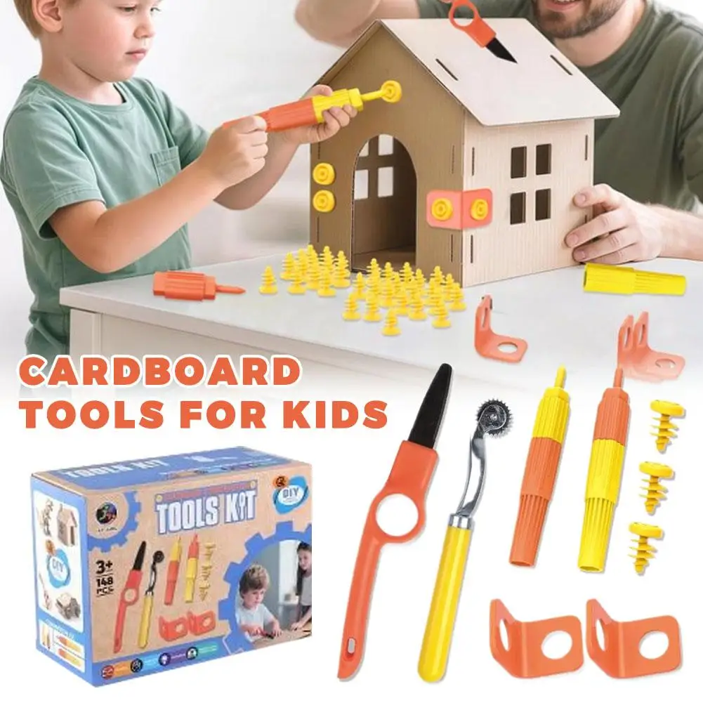 

DIY Cardboard Splicing Screw Tool Set Professional Cardboard Tools Set For Kids With Cutter&Tool Box For Familv&Team Activitie