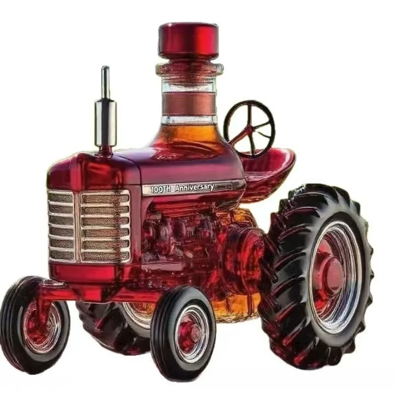 100th Anniversary Vintage Tractor Shaped Whiskey Decanter, Red Farm Tractor Design Liquor Bottle, Premium Gift for Farmers