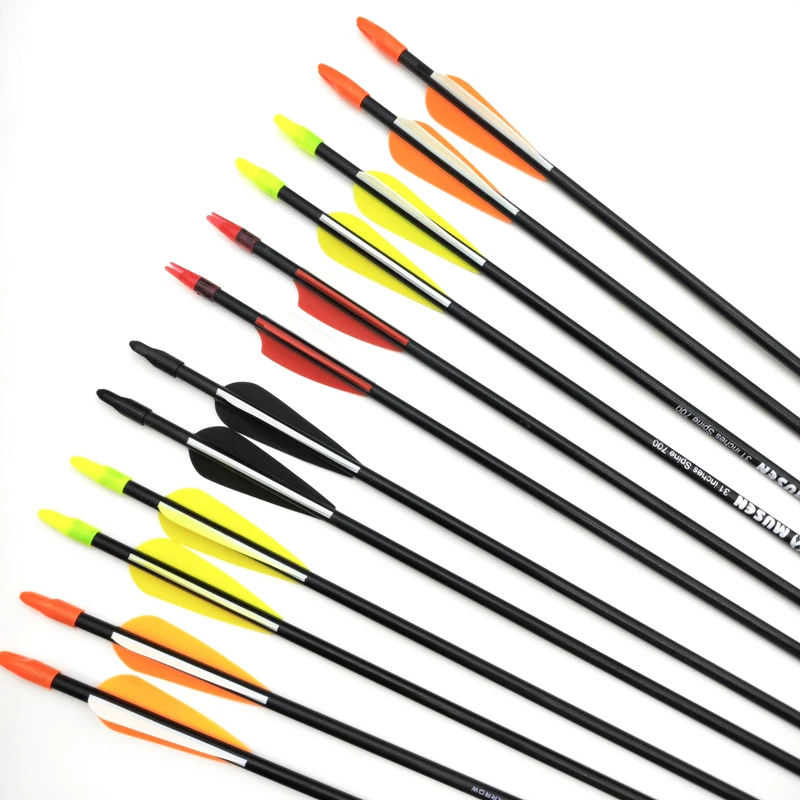 6/12/24 Pcs Fiberglass Arrow 31 Inches Spine 700 Diameter 7mm Plastic Feathers for Recurve Bow Archery Hunting Shooting