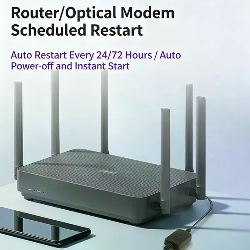 Automatic Router Modem Restart Power Cable 24 72 Hours Auto Cycle Fast Reboot For Home Office Stable Network Operation