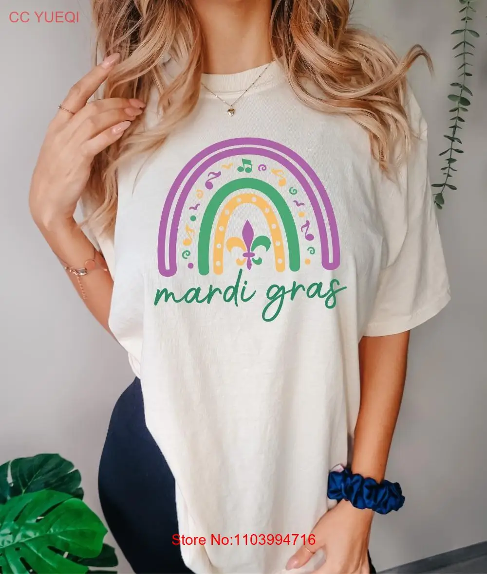 Mardi Gras Boho Rainbow Comfort Colors Cute Trendy Aesthetic T Shirt Women Fat Tuesday Parade long or short sleeves