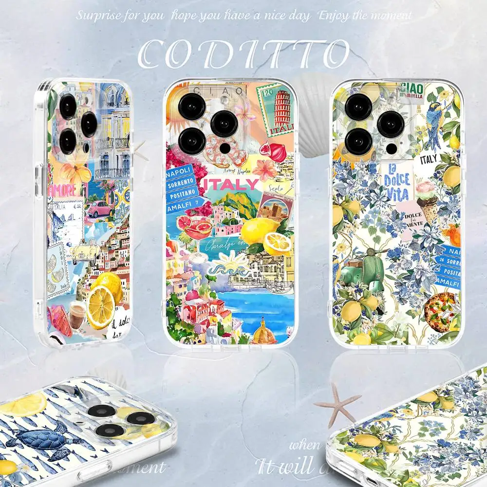 

Seaside Scenery Wine Lemon Italy Phone Case For iPhone 16,15,14,13,12,11 Pro,Max,Plus,X,XS,XR,SE4,E Mini Transparent Soft Cover