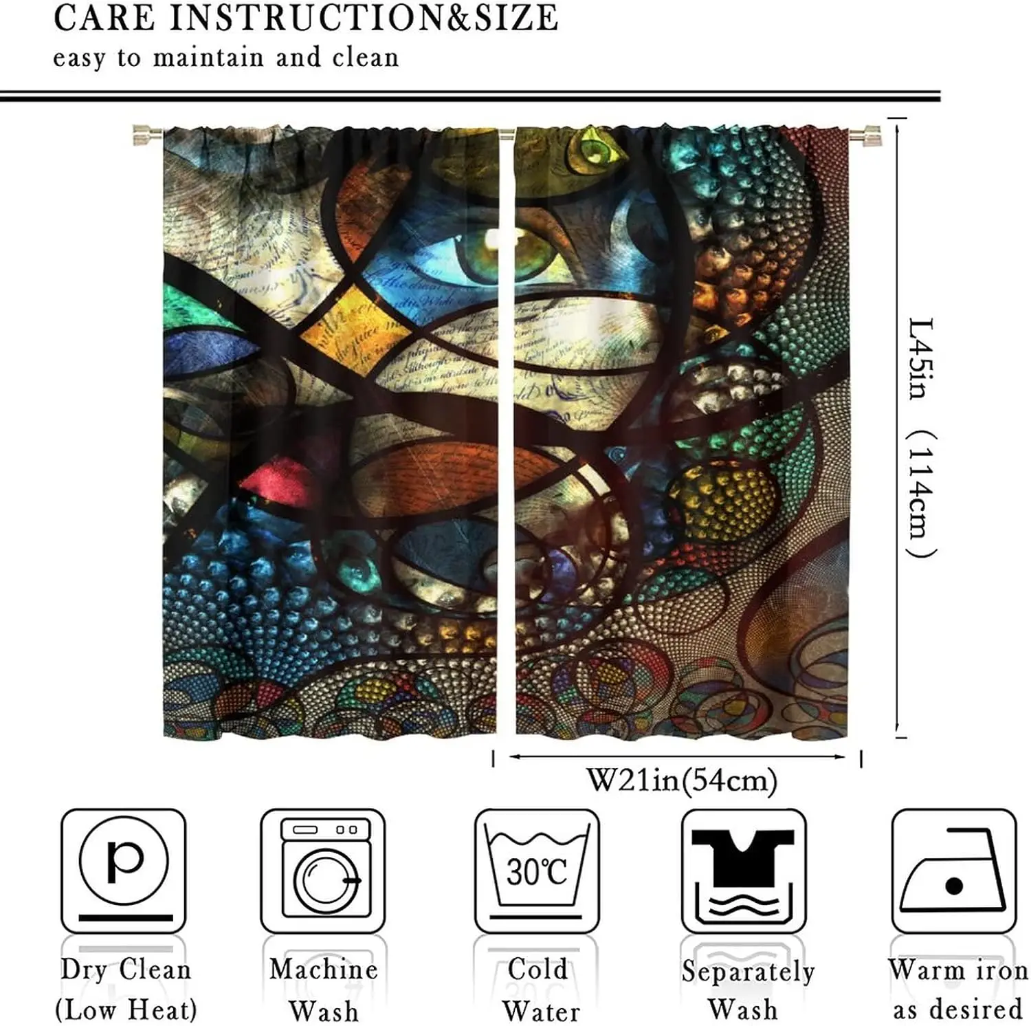 Modern Curtains,Stained Glass Abstract Style with Fractal Rounds Forms and Eyes Theme Blackout Window Door Curtains for Bedroom