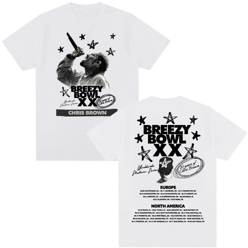 تي شيرت مغني الراب الشهير كريس براون تي شيرت بريزي باول XX جولة الهيب هوب Harajuku التي شيرت الرجال النساء فضفاض القطن الجدة تي شيرت الشارع الشهير