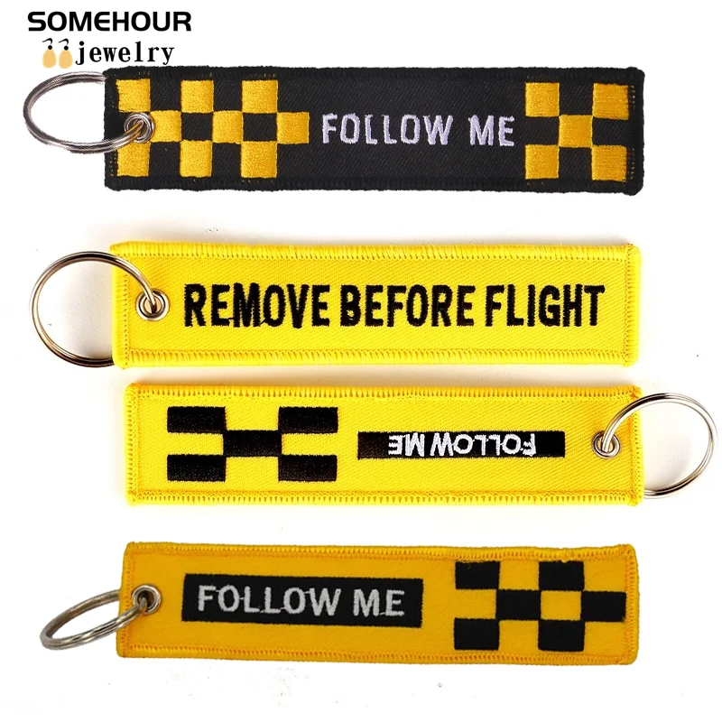 SOMEHOUR Remove Before Flight Embroidery Keychain Follow Me Racing Car Bag Key Ring Motorcycles Tag Accessory For Men Women Gift