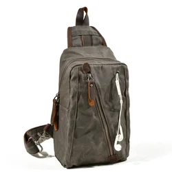 Waxed Canvas Chest Bag European Style Men Sling Bag Vintage Waterproof Small Knapsack For men