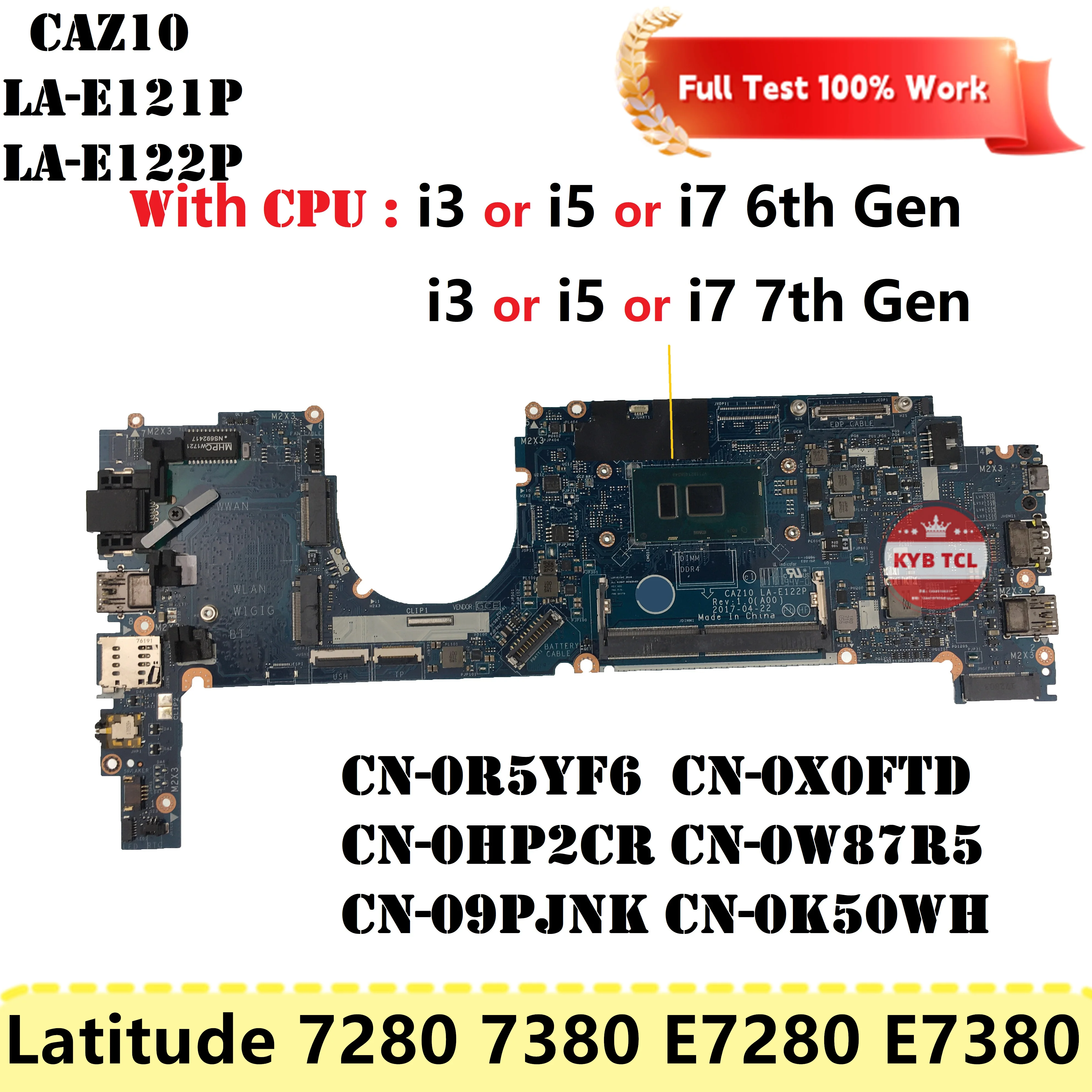 K50WH Mainboard For DELL Latitude 7280 7380 E7280 E7380 P28S Laptop Motherboard 09PJNK 0K50WH 0GDK56 LA-E122P LA-E121P Notebook