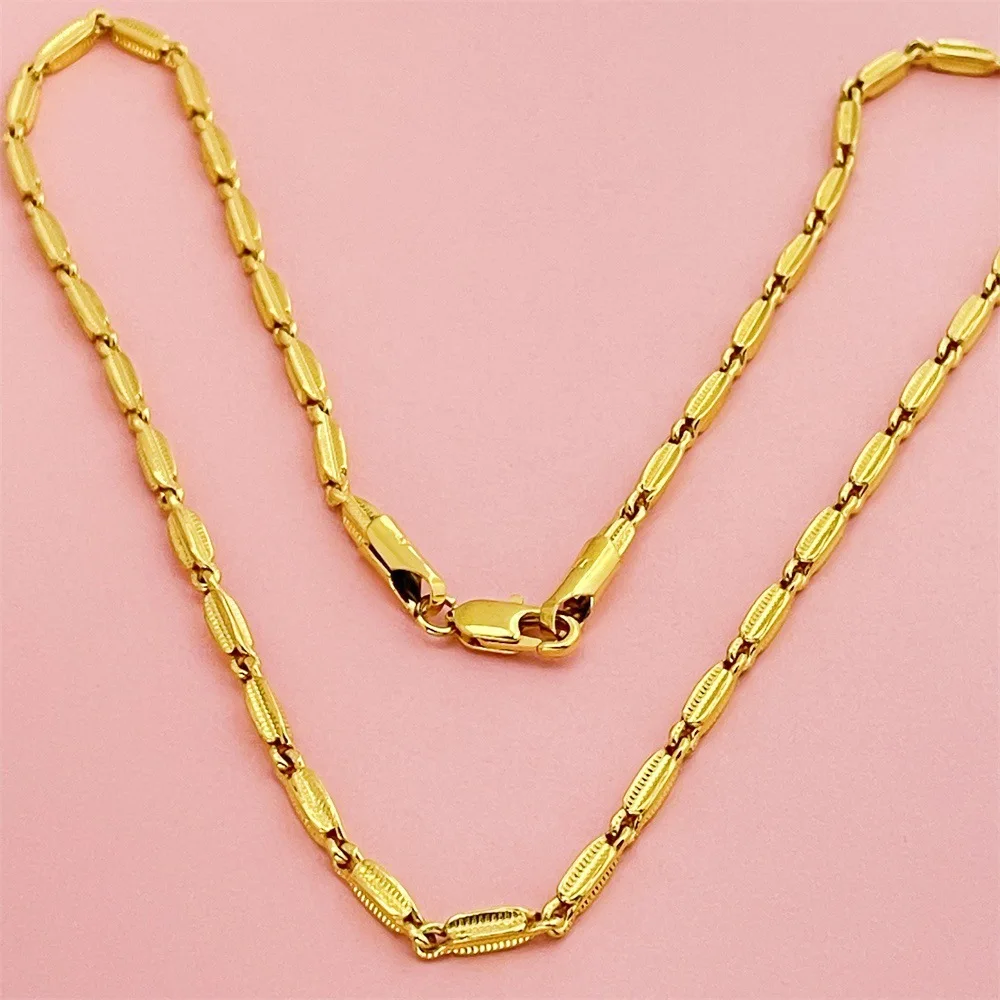

Luxury 24K 9999 Pure Gold real gold Men's Wheat Ear Necklace