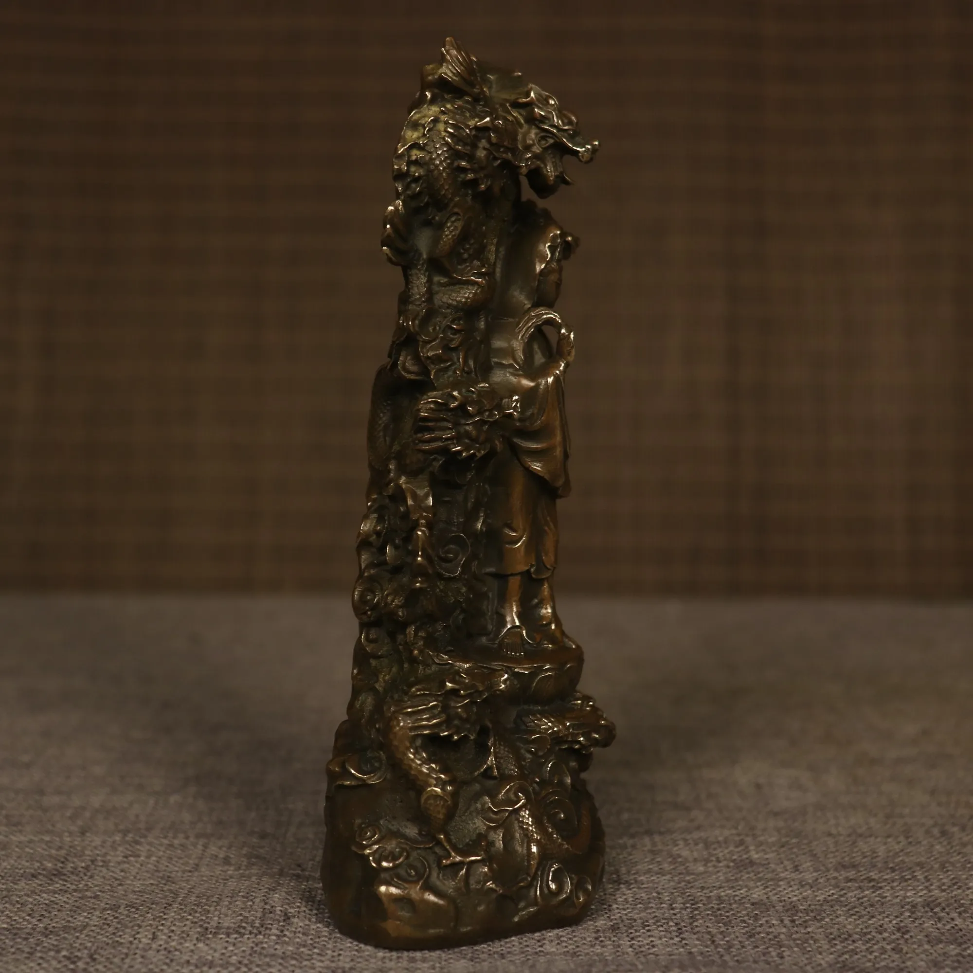 8 "coleção de templo tibetano antigo bronze cinábrio nove dragão backlight protetor guanyin buda nicho budista salão de adoração