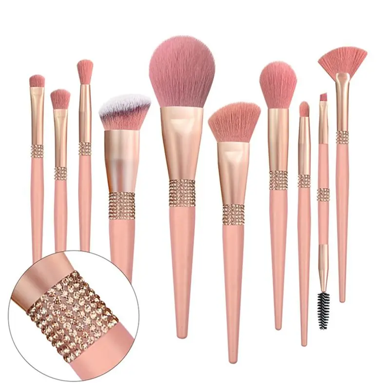 A38F 10Pcs Coral Red Brilliant Makeup Brush Set Soft Hair Eye Shadow Foundation Beauty Makeup Artist Tool Set