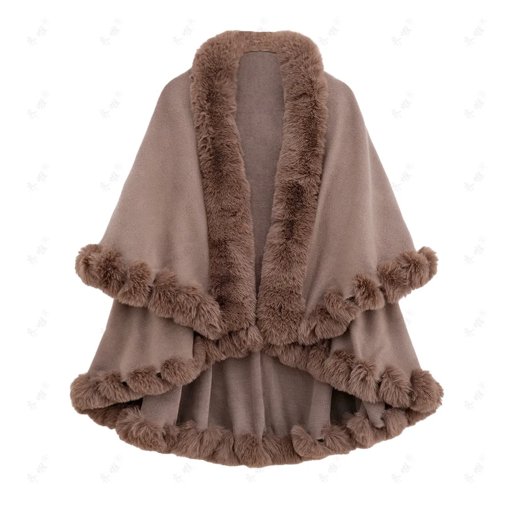 

Casual Plush Cape For Women Autumn Winter Fashion New Loose Bat Sleeve Knitted Cardigan Elegant Warm Solid Color Shawl Coat