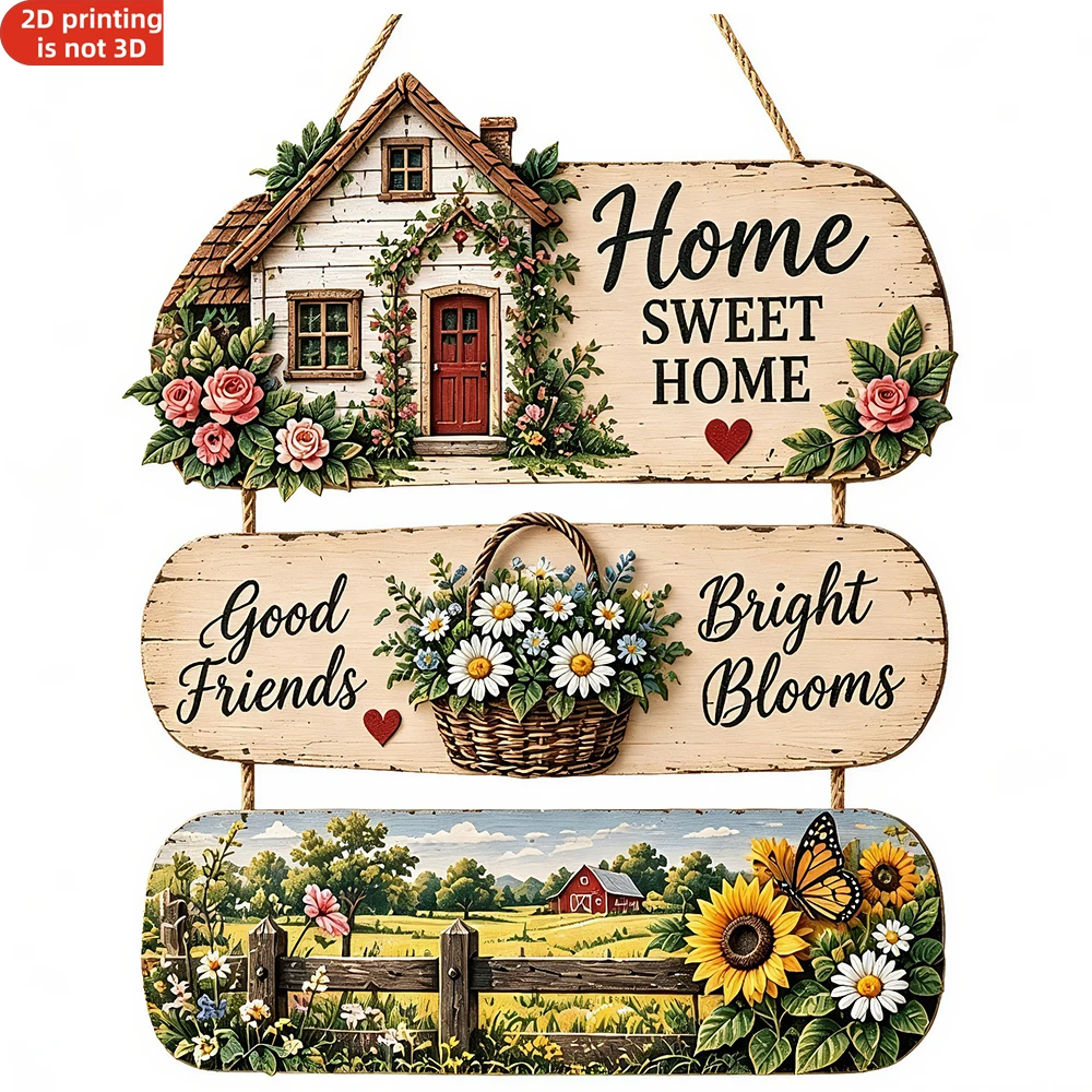 Home Wooden Door Sign, Wooden Wall Decorative Hanging Ornament for Entrance Hall Living Rooms, Farmhouses Garden Gates Housewarm