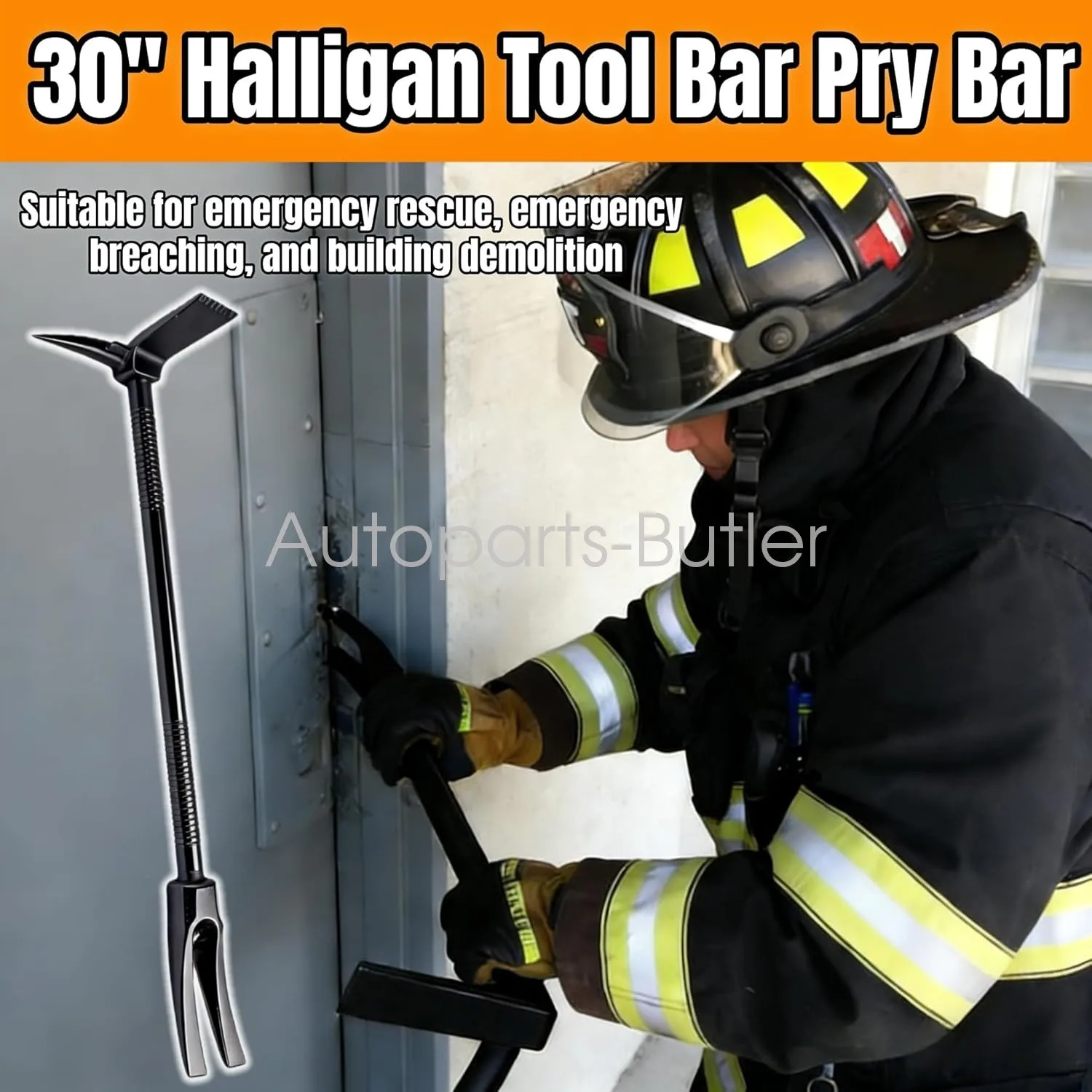 AP03 30 Inch Halligan Pry Bar Fireman Tool, Black Finish | One-Piece Steel Forced Entry Halligan Breacher Bar