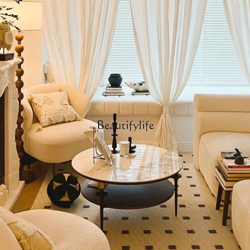 Light Luxury Modern Living Room Art Tea Table round Small Apartment Refined and Simple