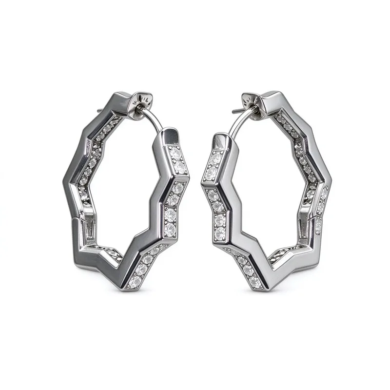 Hexagon Geometric Hoop Earrings for Women,Six Sided Shape Pave Cubic Zirconia, Silver andGold Tone Alloy Earrings, Modern MinimalistDesign, Secure Backing, Fashion StatementJewelry Gift for Her, Daily Wear Office Party Date,Lightweight Trendy Classic