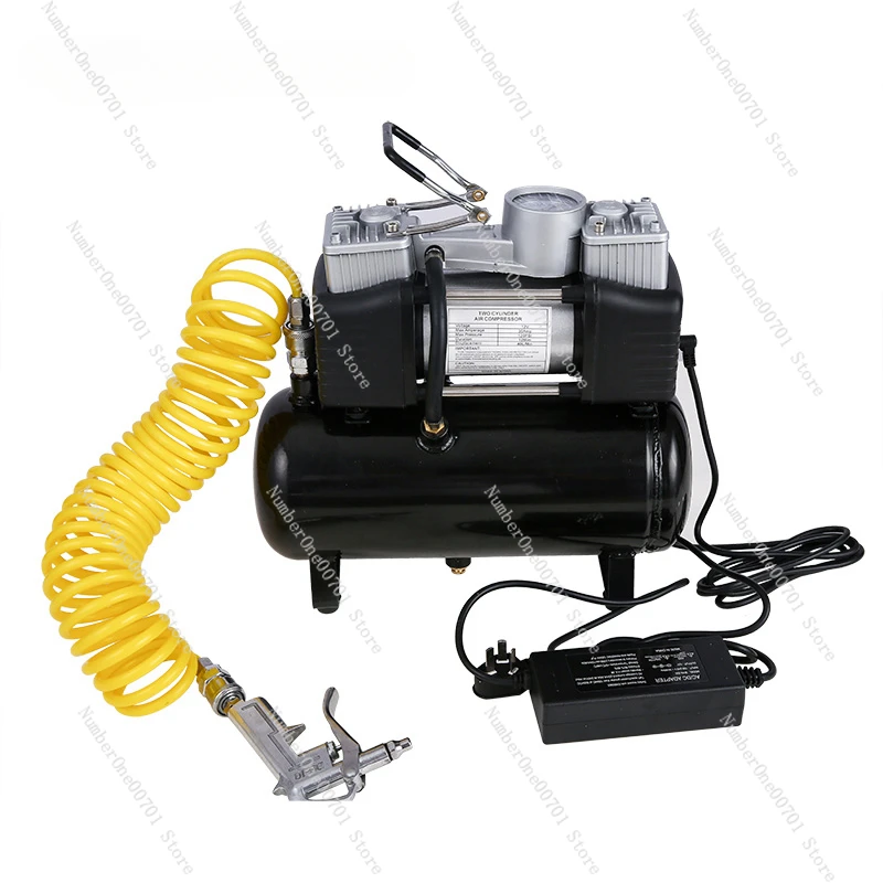 Portable Dual Cylinder Air Pump Car Tire Inflator 12V 220V Silent Oil-Free  Air Compressor Automatic Start Stop