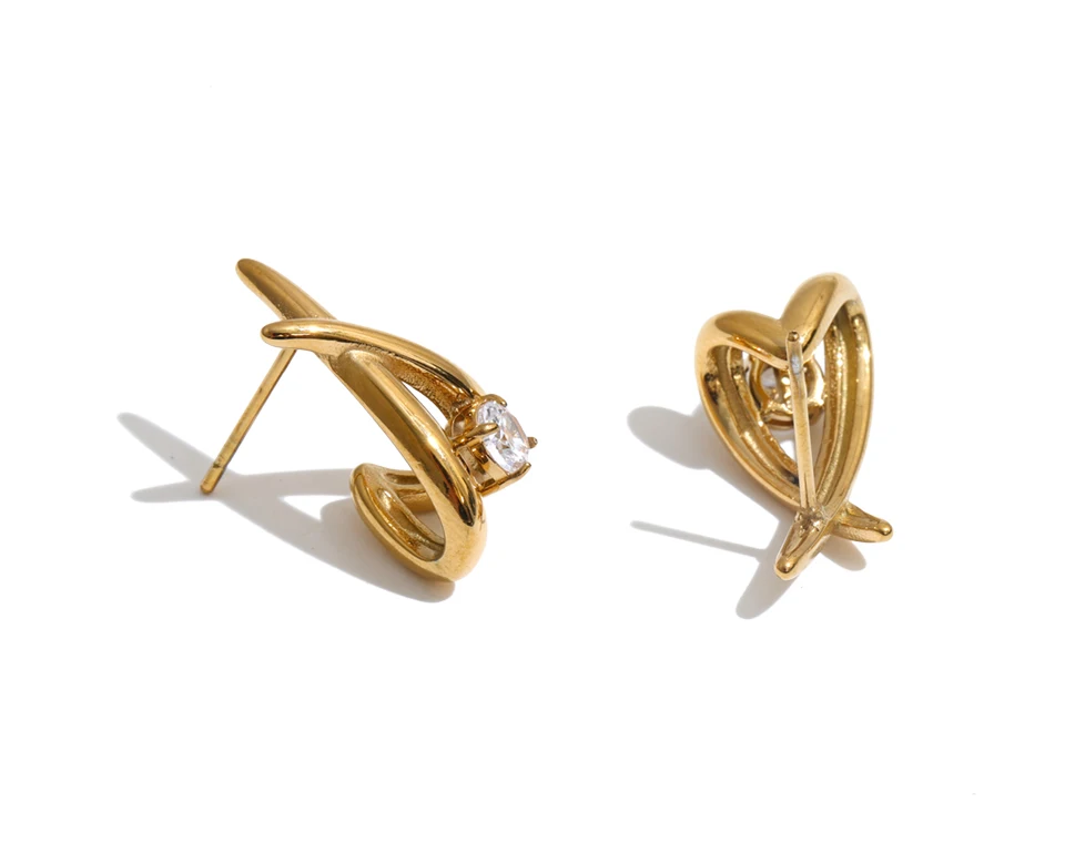 Yhpup Edelstahl-Ohrstecker mit eingelegten runden CZ-Steinen, X-Form, goldfarben plattiert, moderner, glänzender Glamour-Schmuck, wasserdicht. – Detail 2
