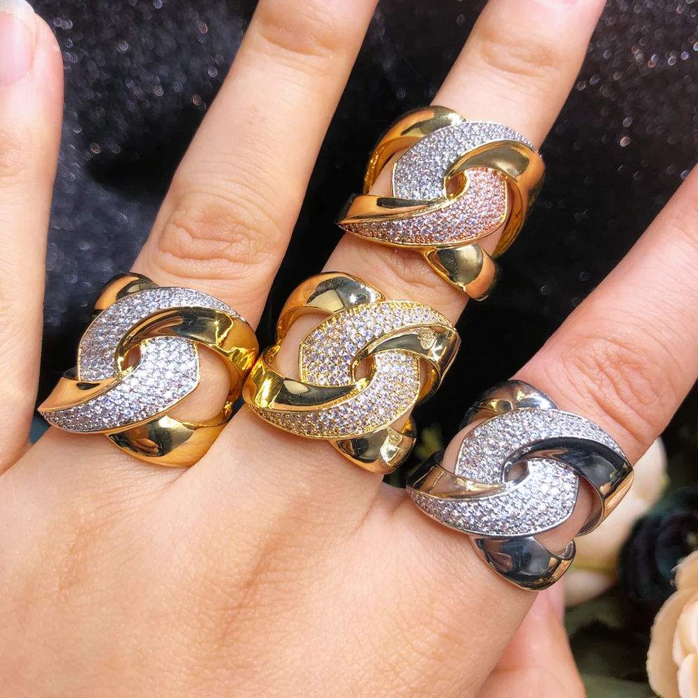 Missvikki Luxury Trendy Dubai Style Big Wide Rings for Noble women Bridal Wedding Party Show Gift Jewelry High Quality New